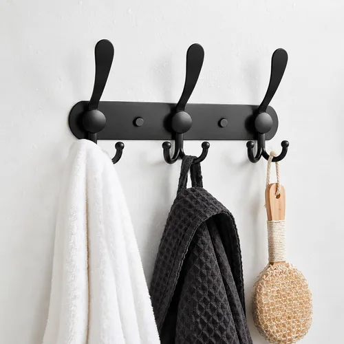 Miniatura 5 de YUNISS Perchero montado en la pared, 3 ganchos triangulares de acero inoxidable para abrigos, sombreros, batas, toallas en recibidor y entrada Negro