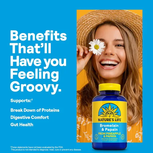 Miniatura 2 de Nature's Life Suplemento enzimático proteolítico de bromelina y papaína para hombres y mujeres, de piña y papaya, cápsulas vegetales de apoyo a