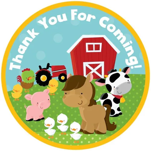 Etiquetas adhesivas de agradecimiento con animales de granja, suministros para fiestas de cumpleaños de niños y niñas, juego de 30