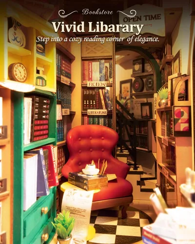 Miniatura 3 de Rolife - Kit de manualidades para rincón de lectura DIY, rompecabezas 3D de madera en miniatura para adultos, 21.8 cm, kit de casa de libros