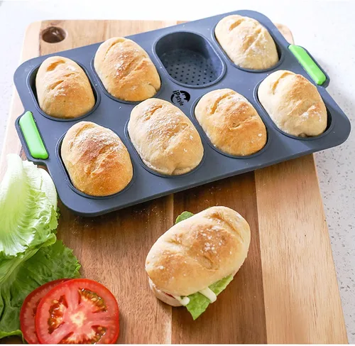 Miniatura 3 de Sartén de silicona para baguette, antiadherente, sin BPA, gris, 12 x 2.5 x 2.5 pulgadas