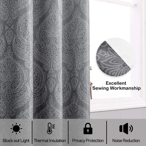 Miniatura 6 de DWCN - Cortinas blackout para dormitorio, diseño de damasco con aislamiento térmico y ojales, para sala de estar, juego de 2 paneles de cortina Gris
