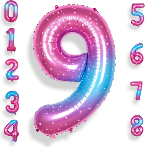 Miniatura 14 de Globo de número 0 de 40 pulgadas para niño o niña grande estrellado 0-9, globo de Mylar grande del número 0, globos de feliz cumpleaños 0