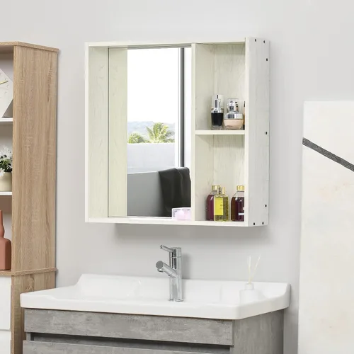 Miniatura 2 de kleankin Botiquín de baño de 31.5 x 25.5 pulgadas con espejo, estante de almacenamiento, armario de baño montado en la pared para sala de estar