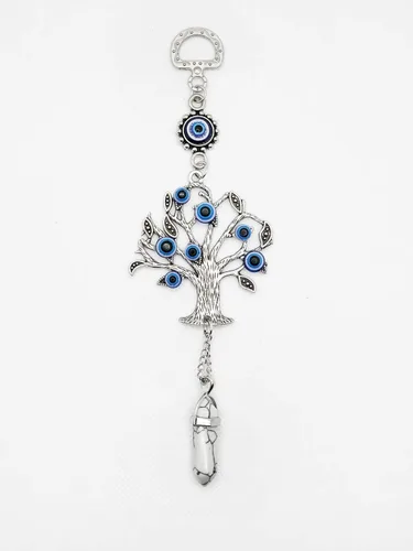 Miniatura 12 de LUCKBOOSTIUM Amuleto plateado con árbol de la vida con ojo malvado azul y piedra preciosa de cristal, dije para crecimiento, fuerza, protección