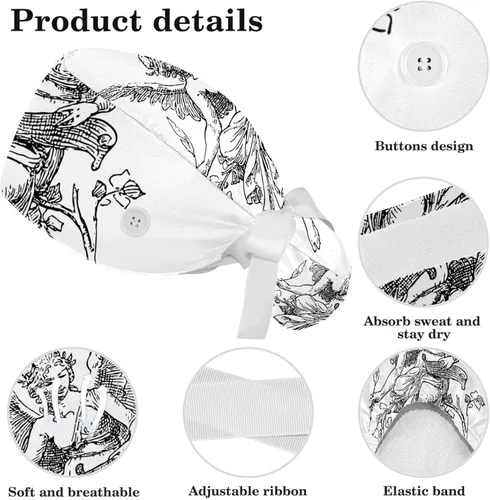 Miniatura 4 de Women's Working Caps with Bow Hair Scrunchy Long Hair Cover Ribbon Lace-Up Hat Sharks Sea Ocean