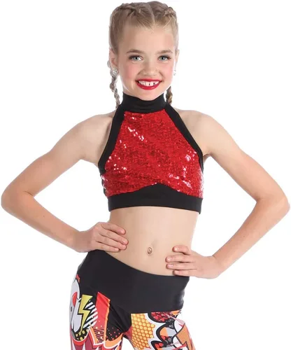 Miniatura 7 de Camiseta corta de lentejuelas para niñas, solo para Kix, disfraz de baile para niñas