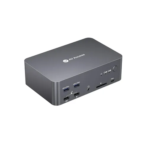 Conmutador KVM AV Access 8K 3 Monitores 2 Computadoras, 5 Puertos USB, Estación de Acoplamiento KVM Triple Monitor 8K@60Hz/4K @165/144Hz, 2K@144Hz,