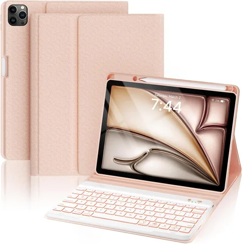 Miniatura 16 de OYEEICE Funda de teclado para iPad 6ª/5ª generación de 9.7 pulgadas, teclado inalámbrico desmontable retroiluminado de 7 colores, cubierta magnética