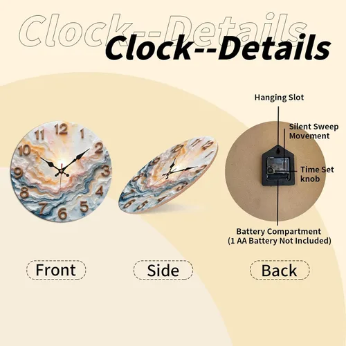 Miniatura 8 de Sunburst Agate Texture Wooden Wall Clock with Raised Numerals 25x25cm