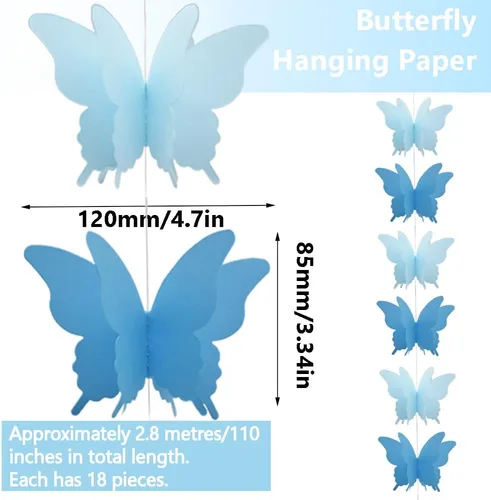 Miniatura 2 de Guirnalda de papel de mariposa grande, 4 unidades, cortina de mariposa, para colgar, decoración colgante para Halloween, fiesta de cumpleaños, baby