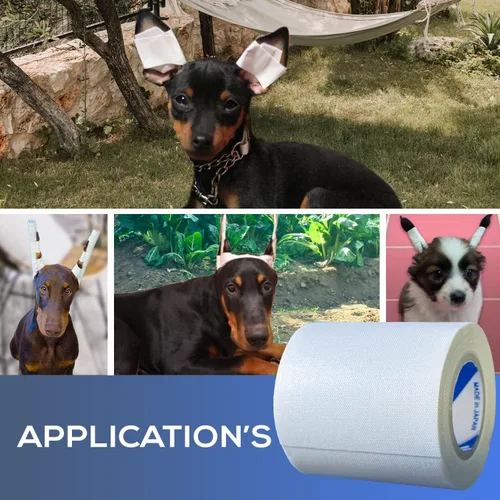 Miniatura 6 de Cinta adhesiva para los oídos para perros, 1 paquete con hisopos de algodón limpiador de oídos para perros, cinta de algodón autoadhesiva