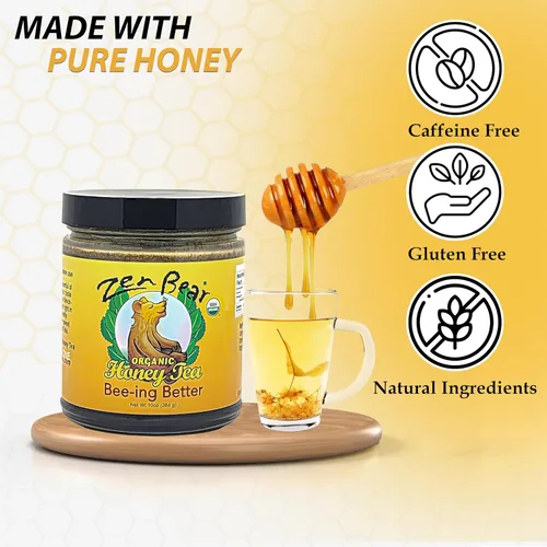 Miniatura 7 de Zen Bear Organic Bee-ing Better Honey Tea - Té de miel cruda con infusión de equinácea, bálsamo de limón, jengibre y cayena, elixir de bienestar
