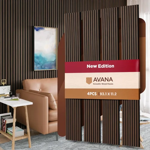 Avana Paneles de pared de madera acústica – Paneles de 93.2 x 11.25 pulgadas – Se adapta a diseños de 94 x 12 pulgadas – Paneles acústicos de nogal
