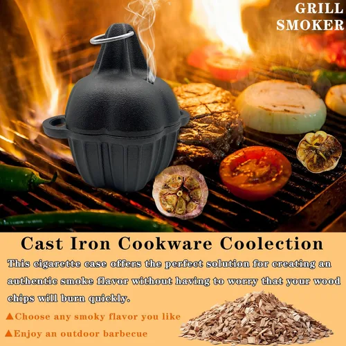 Miniatura 2 de Asador de hierro fundido, caja de ahumador de hierro fundido pre-sazonado para asar a gas, asador de ajo para horno, ideal para ahumar, asar, ajo