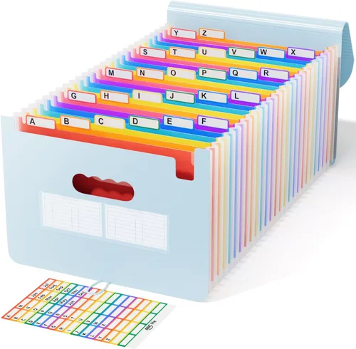 Miniatura 8 de ABC life Organizador de archivos de acordeón de 26 bolsillos, soporte mensual expandible de alta capacidad para facturas y recibos con pestañas