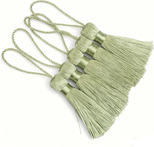 Miniatura 24 de Makhry 20 mini borlas de hilo sedoso hechas a mano de 4.3 pulgadas con lazo de cordón de 2 pulgadas y pequeño nudo chino para aretes, recuerdo