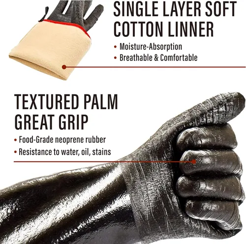Miniatura 9 de RAPICCA Guantes de parrilla BBQ resistentes al calor de 700°F, resistentes al aceite y al agua para ahumado, parrillada, cocinado, frituras