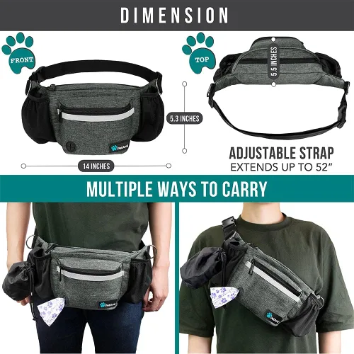 Miniatura 5 de Bolsa de cintura para perros PetAmi, bolsa de golosinas para paseos, entrenamiento, dosificador de bolsas para excrementos incorporado, soporte