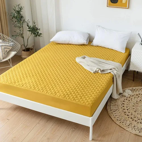 Miniatura 2 de vctops Sábana bajera acolchada impermeable, protector de colchón ultra suave, elástico y ajustable con bolsillo profundo (amarillo, matrimonial)