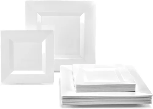 Miniatura 2 de OccasionS - Paquete de 80 platos, (40 invitados), juego de platos cuadrados de plástico desechables para fiesta de boda, cena de 40 x 9.5 pulgadas