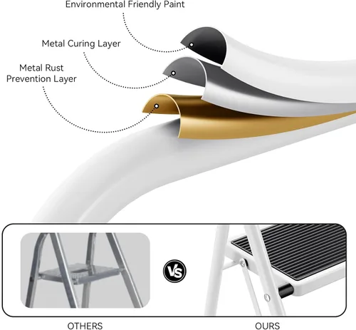 Miniatura 4 de KINGRACK Escalera plegable de 3 escalones con pedal antideslizante y ancho, portátil, plegable, alta y resistente con asa para el hogar, cocina