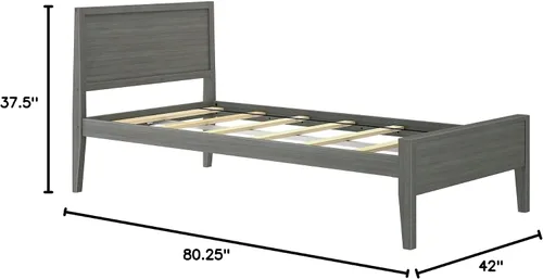 Miniatura 2 de Plank+Beam Base de cama individual de madera maciza con cabecera de panel, cama moderna de plataforma individual con soporte de listones de madera