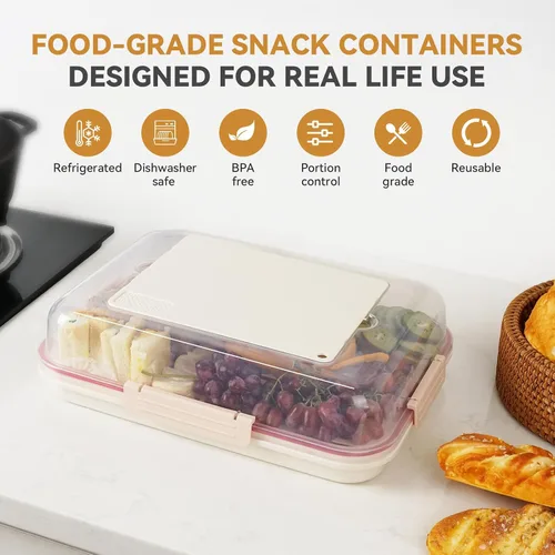 Miniatura 4 de Recipiente de almacenamiento de alimentos con tapa para tabla de cortar, bandeja de aperitivos con compartimento para bolsa de hielo y divisor Crema