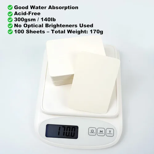 Miniatura 3 de Moriquill 100 hojas de papel para acuarela ATC – 300 g/m², prensado en frío, 2.5"x3.5", sin ácidos, esquinas redondeadas, superficie texturizada