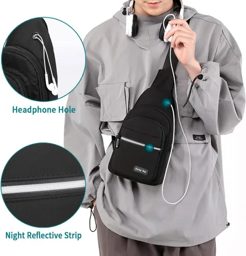 Miniatura 3 de Seoky Rop - Mochila tipo bandolera para hombre y mujer, pequeña, para el pecho y el hombro, para viajes, senderismo, mochila de día, Negro, Pequeño