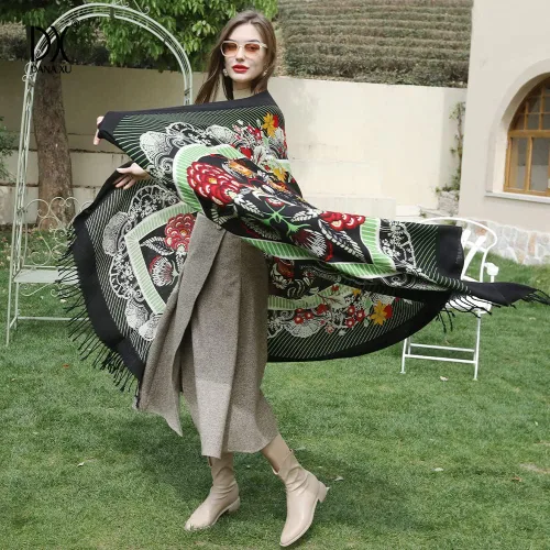 Miniatura 231 de DANA XU Manta de pashmina extragrande 100% de lana merina, bufanda de viaje, bufanda de cachemira para mujer, otoño e invierno, chal de gran