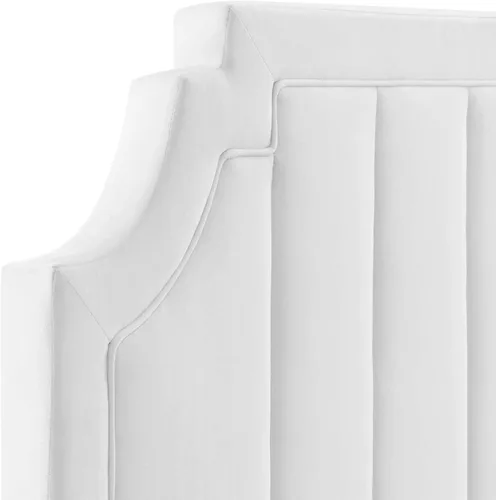 Miniatura 6 de Modway Alyona - Cabecera capitoné de terciopelo de alto rendimiento, tamaño matrimonial/Queen, color blanco