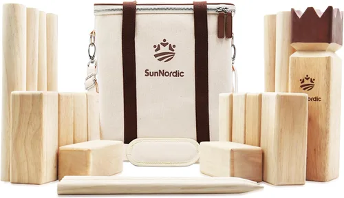 SunNordic Kubb Set de Juego de Patio, Juego de Lanzamiento de Madera de Caucho para Jardín al Aire Libre con Bolsa de Transporte de Lona, Juego de