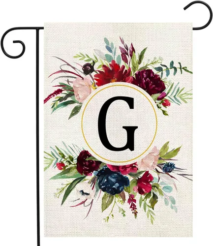 Miniatura 14 de Banderas de jardín con monograma de letra P, bandera de jardín de verano de 12 x 18 pulgadas, banderas florales de doble cara para patio, bandera