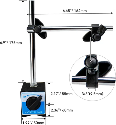 Miniatura 2 de HFS Soporte de base magnética R para indicador de dial de 132 lbs/60 kg Agujero de sujeción máximo de 0.315 in