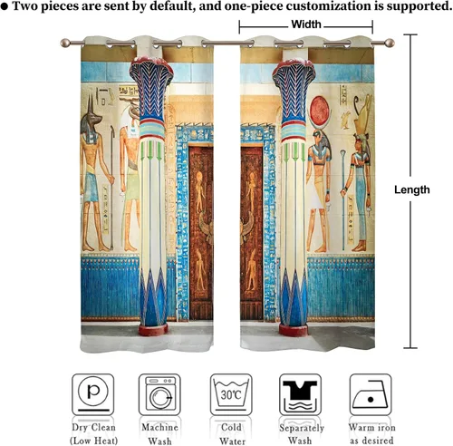 Miniatura 7 de Renaiss Cortinas egipcias, mural egipcio antiguo, figura mitológica histórica, pirámide, tratamiento de ventana, 45 pulgadas de alto x 29 pulgadas
