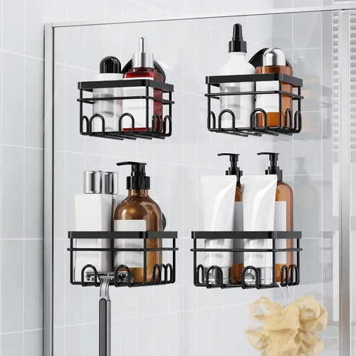 Miniatura 10 de KEGII Organizador de ducha con ventosa con ganchos, estante de succión de ducha de gran capacidad, organizador de baño resistente, soporte de champú