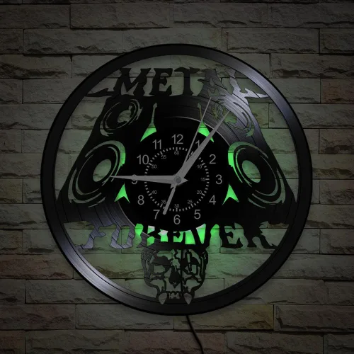 Miniatura 9 de Reloj de pared de música de metal pesado, 12 pulgadas, 7 tipos de reloj de pared LED de música rock, reloj de pared de cuarzo silencioso sin tictac