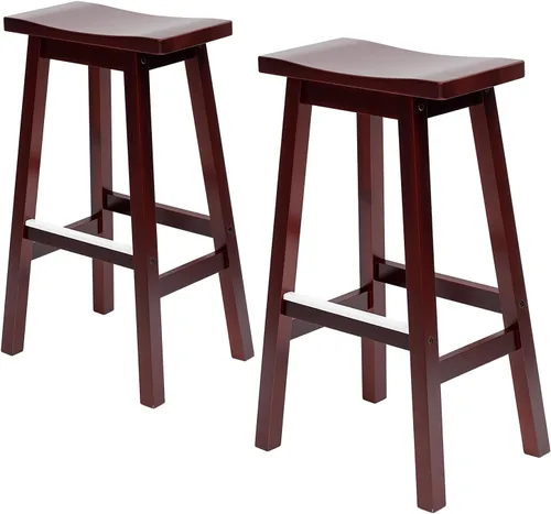 Miniatura 9 de Juego de 2 Taburetes de Bar PayLessHere, Taburetes de Silla de Montar de Madera de 24 Pulgadas de Altura, Sillas de Bar con Reposapiés
