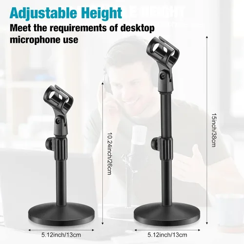 Miniatura 2 de Hoteam 2 soportes de micrófono de escritorio ajustables para mesa, soporte de micrófono, soporte de micrófono con soporte de micrófono de 5/8