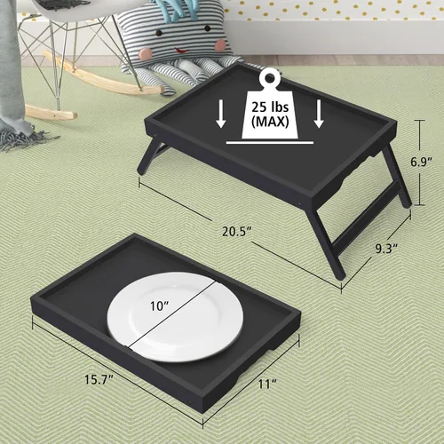 Miniatura 4 de Artmeer Bandeja de cama con patas plegables, desayuno de bambú en la cama para mesa de TV, bandeja de computadora portátil, comer, bandeja