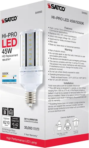 Miniatura 8 de Satco S49393 Bombilla LED de mazorca de maíz, base extendida Mogul, 45 W, clasificación de 35000 horas, 6210 L, luz natural