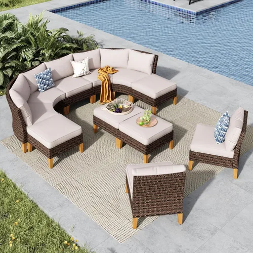 Miniatura 15 de MFSTUDIO Juego de 2 muebles de ratán para patio, sofá biplaza de mimbre para exteriores, juego de conversación para jardín, piscina, patio trasero