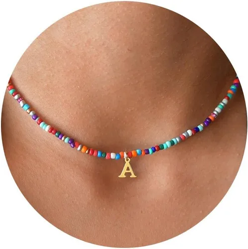Miniatura 13 de Yoosteel Regalos de San Valentín para niños, adolescentes y niñas, collares con iniciales de cuentas coloridas para mujeres y niños, joyería