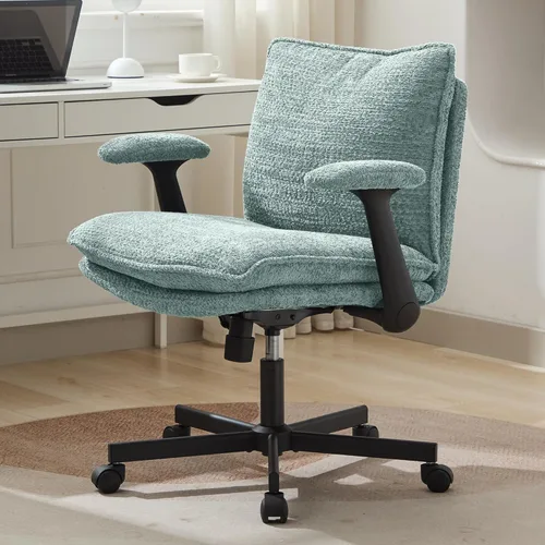 Miniatura 12 de Kassipo Silla de Oficina con Patas Entrecruzadas con Ruedas y Brazos Abatibles, Silla de Escritorio Tapizada con Patas Entrecruzadas, Sillas