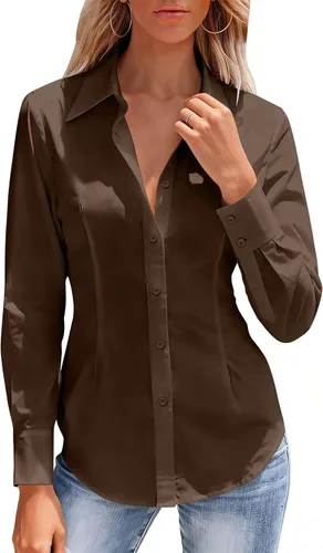 Miniatura 18 de Camisas con botones para mujer, camisa de vestir ajustada sin arrugas, blusa con cuello para trabajo, ropa de oficina, atuendo de otoño