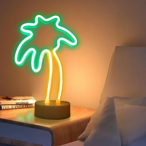 Miniatura 2 de ENUOLI Letreros de neón de palmera de coco LED con batería, alimentados por USB, luz de neón con base de soporte para suministros de fiesta, Árbol