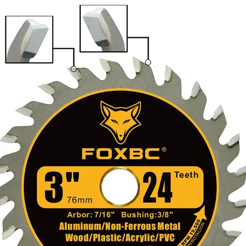 Miniatura 4 de FOXBC Hoja de sierra circular de carburo de 3 pulgadas, 24 dientes, 36 dientes para madera, plástico, PVC, acrílico, aluminio con eje de 7/16
