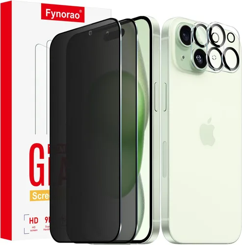 Paquete de 2+2 protectores de pantalla de vidrio mate de privacidad y protector de lente de cámara para iPhone 15, película de vidrio templado mate