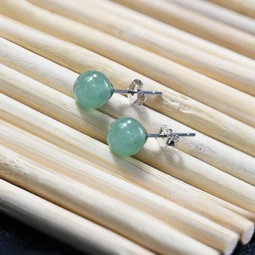 Miniatura 2 de Aretes de Jade con Perno, Aretes de Jade Verde para Mujer, Aretes de Plata de Ley 925 con Perno para Orejas Sensibles, Joyería de Jade para Mujer